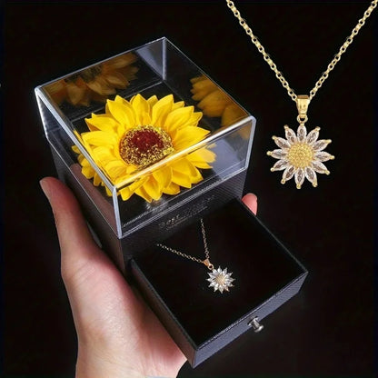 Zircon Sunflower Pendant Necklace Gift Set