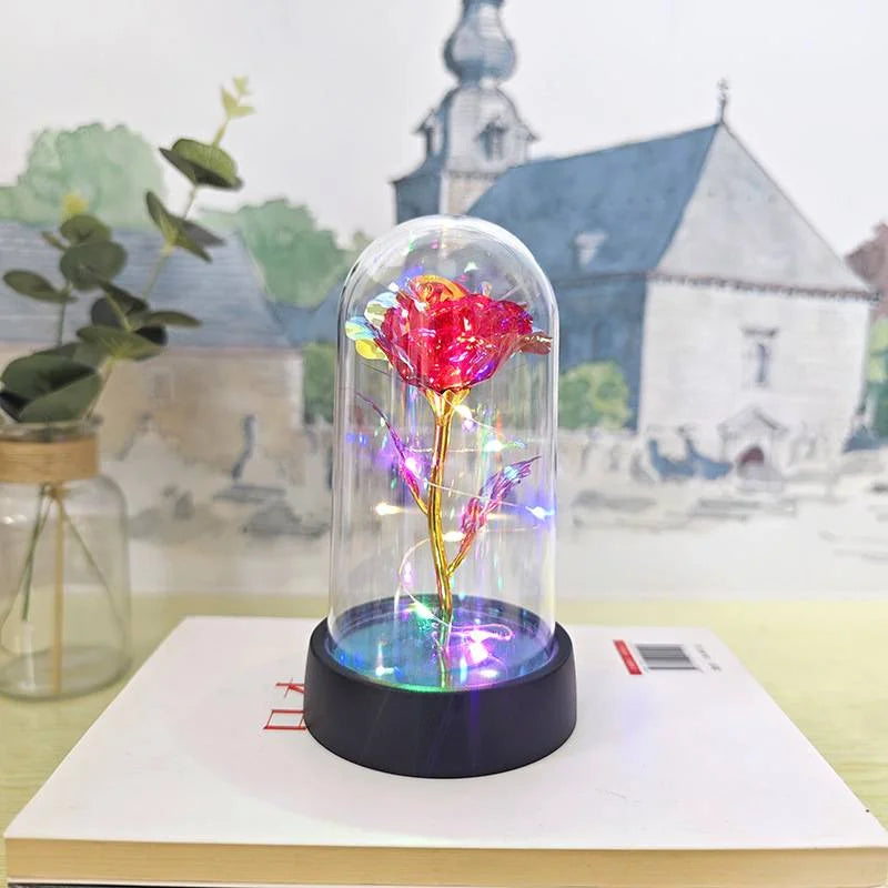 Eternal LED Rose in Glass Dome for Valentine's Day, Wedding, and Romantic Gifts