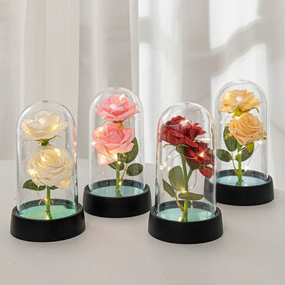 Glowing Galaxy Eternal Double Rose with LED Lights Romantic Gift for Valentine's Day and Wedding