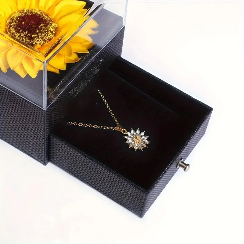 Zircon Sunflower Pendant Necklace Gift Set