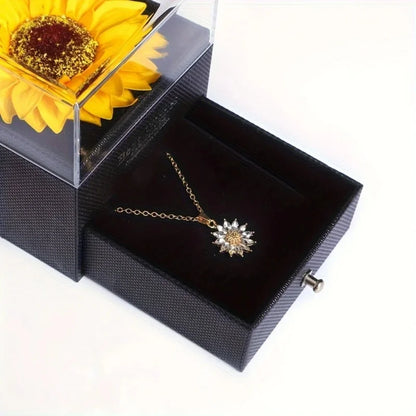 Zircon Sunflower Pendant Necklace Gift Set