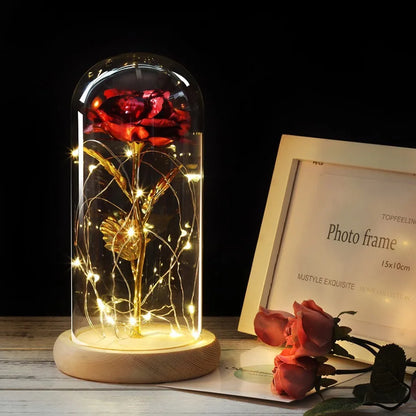 Red LED Rose in Glass Dome - Romantic Gift for Her