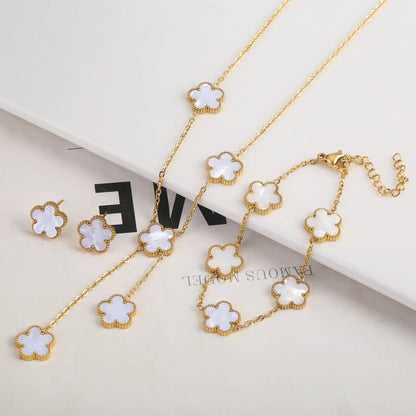 Gold Plated Five Leaf Flower Adjustable Bracelet