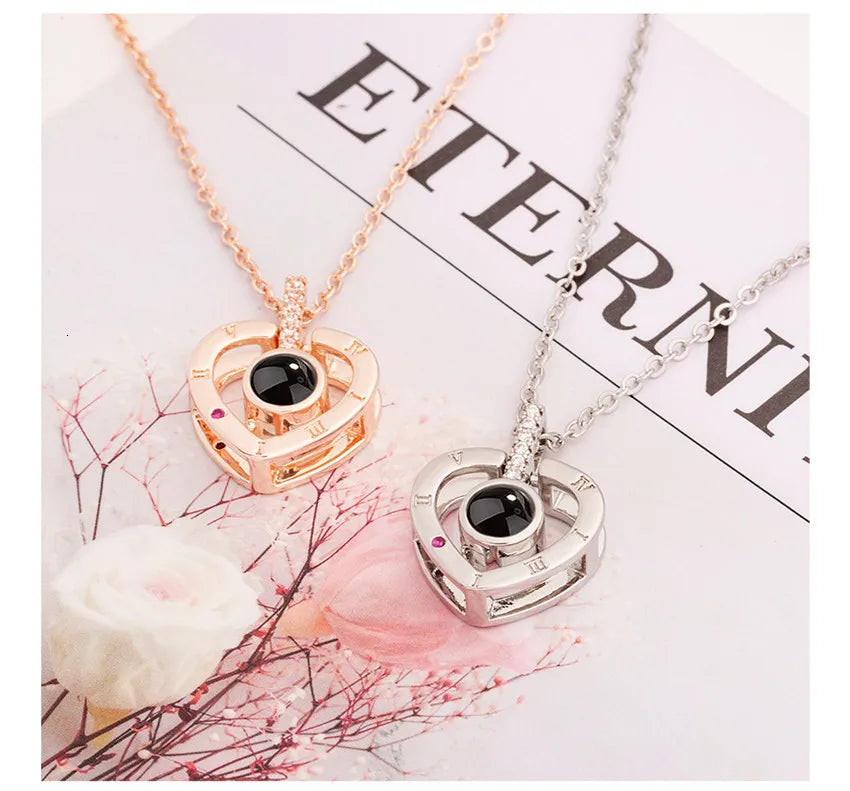 100 Languages Love Projection Heart Necklace