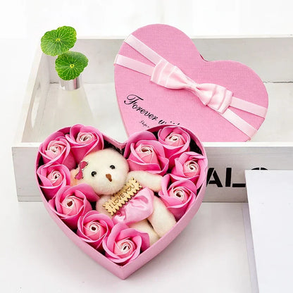 Rose Bear with Heart Shaped Display Case