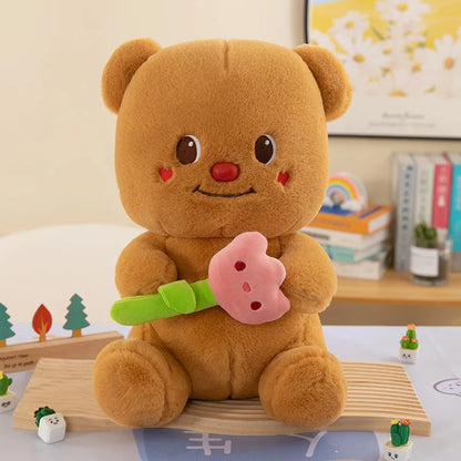 Cute & Soft Cartoon Teddy Bear Plush Toy with Flowers - Perfect Gift!