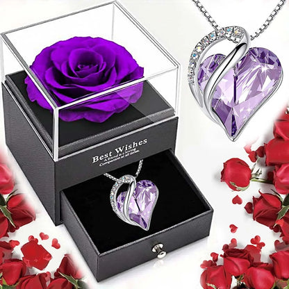 Ocean Heart Eternal Rose Necklace Gift Box for Valentine's Day and Mother's Day