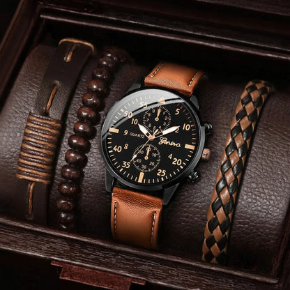 Men's Quartz Watch and Bracelet Set 4 or 5 Pieces