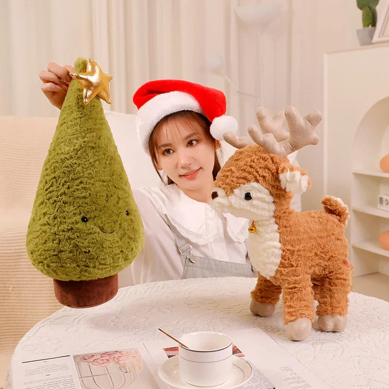 Kawaii Christmas Tree & Elk Plush Dolls - Soft Holiday Decor for Kids