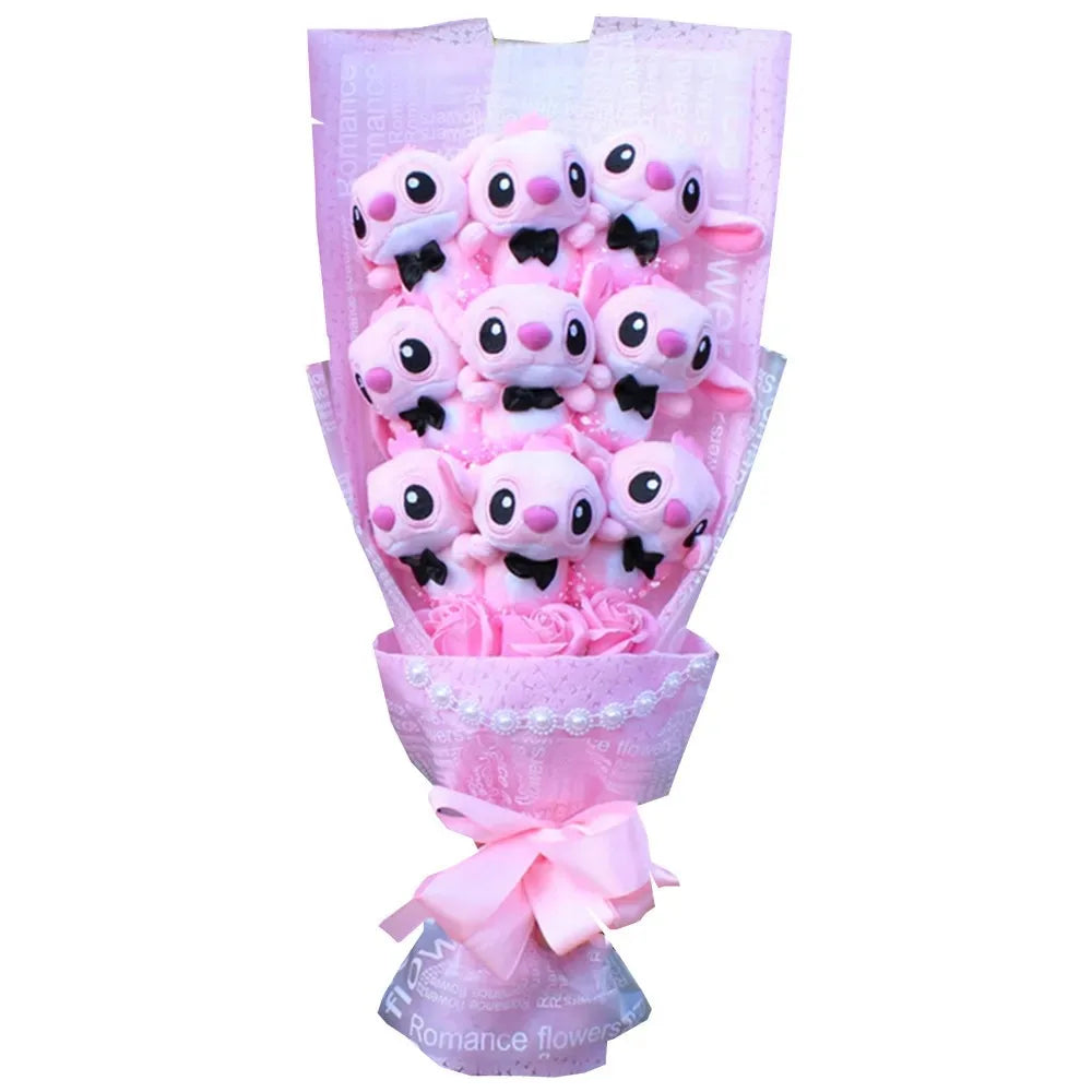 Disney Plush Flower Bouquet Mickey Minnie Stitch Doll