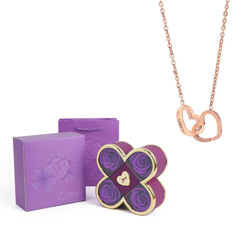 4-Leaf Clover Eternal Rose Jewelry Box with Necklace Gift