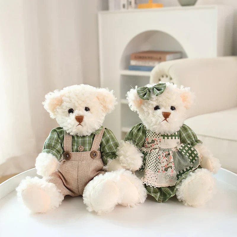 Couple Teddy Bear Plush Set Dressed Soft Dolls 26cm