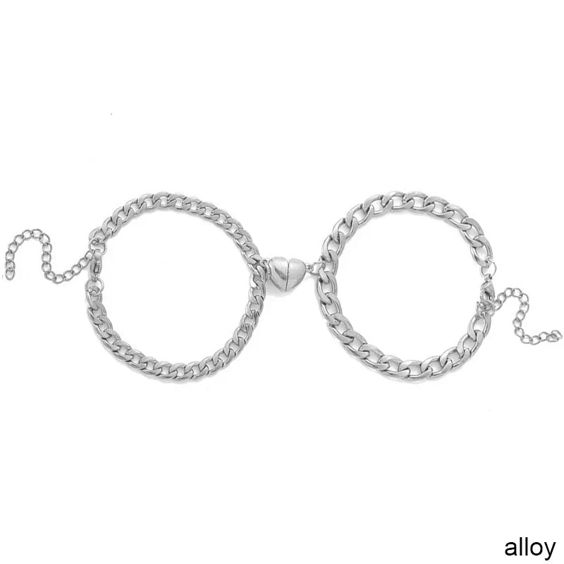 Magnetic Heart Couple Bracelet Set in Stainless Steel