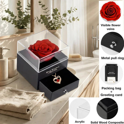 Preserved Rose with I Love You Necklace Gift Set