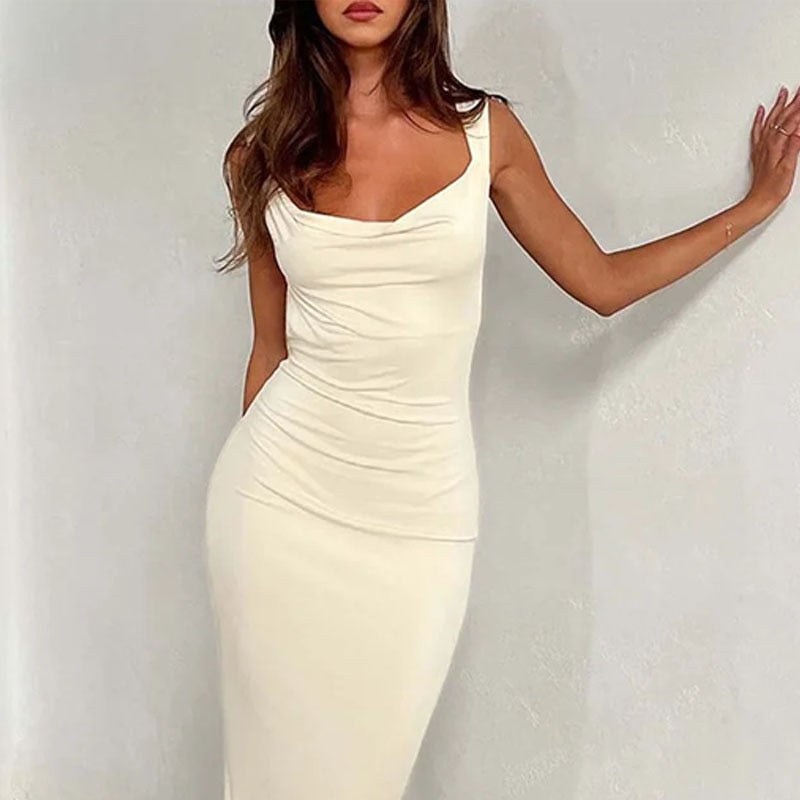 White Sleeveless Backless Maxi Dress