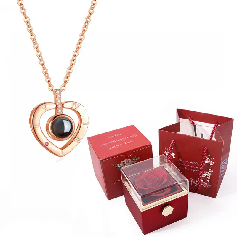 100 Languages I Love You Necklace with Rotating Rose