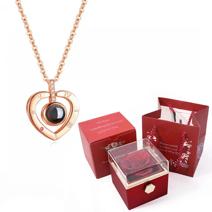 100 Languages I Love You Necklace with Rotating Rose