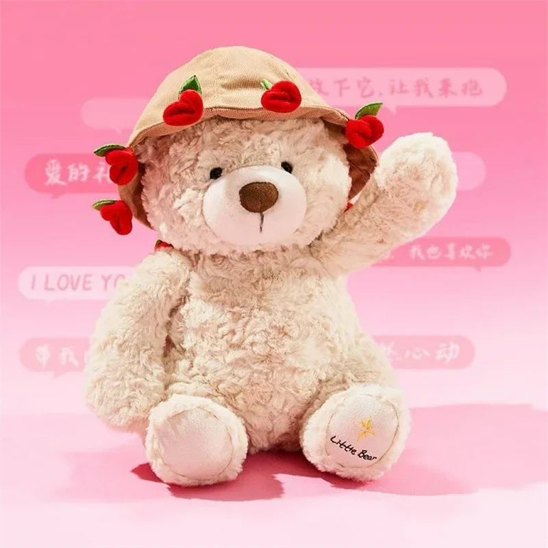 Kawaii Teddy Bear with Roses Plush - Soft Stuffed Bear for Valentine's Day and Romantic Gifts