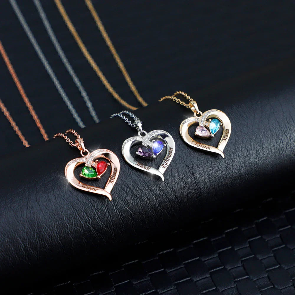 Personalized Heart Name and Birthstone Necklace