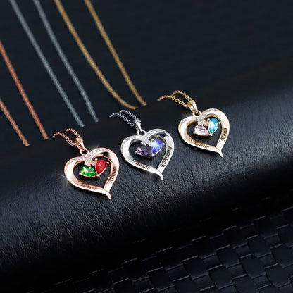 Personalized Heart Name and Birthstone Necklace