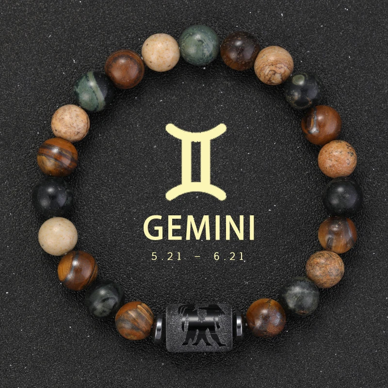 12 Zodiac Natural Stone Beaded Bracelet
