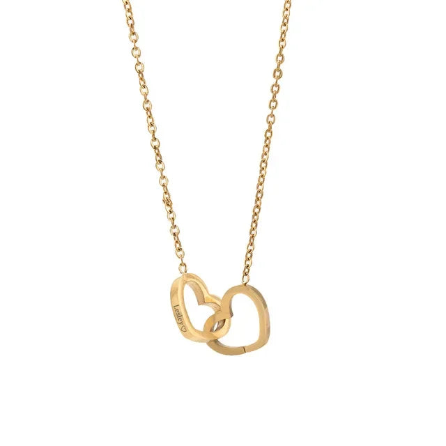 Personalized Double Heart Necklace with Rose Gift Box