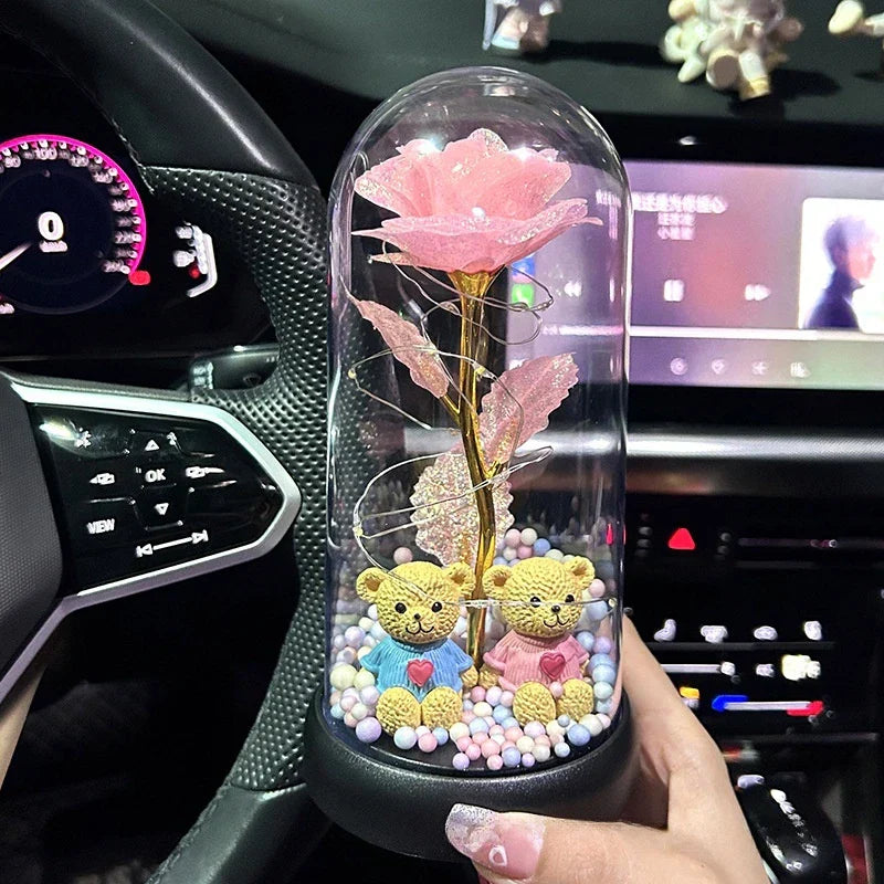 Eternal Rose LED Light with Acrylic Cover Romantic Desktop Flower Decoration