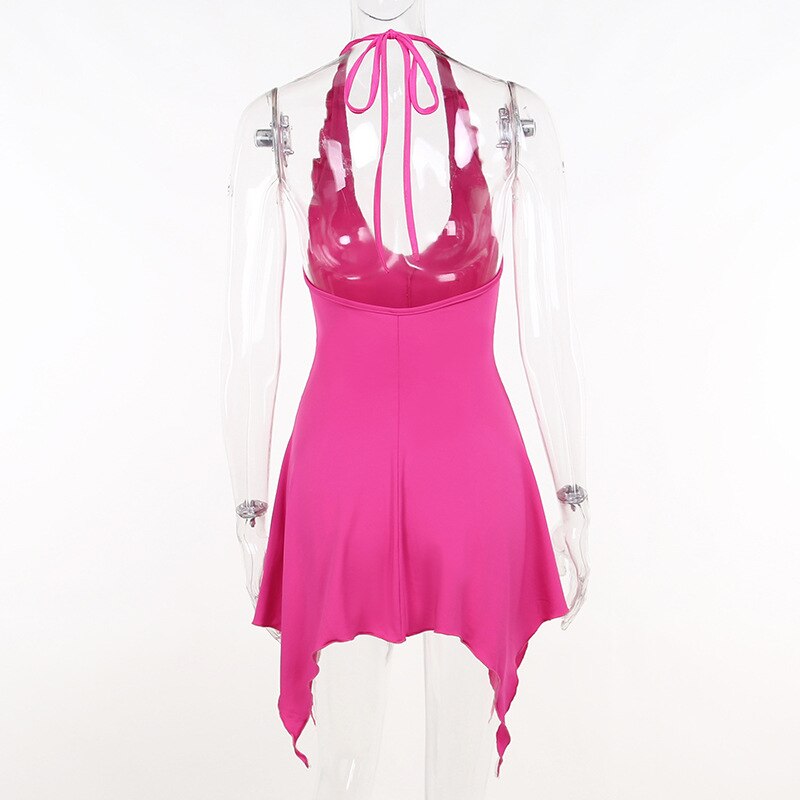 Ruffles Rose Halter Neck Mini Dress