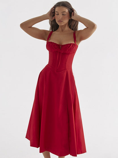 Strappy Back Tie-Up Corset Midi Dress