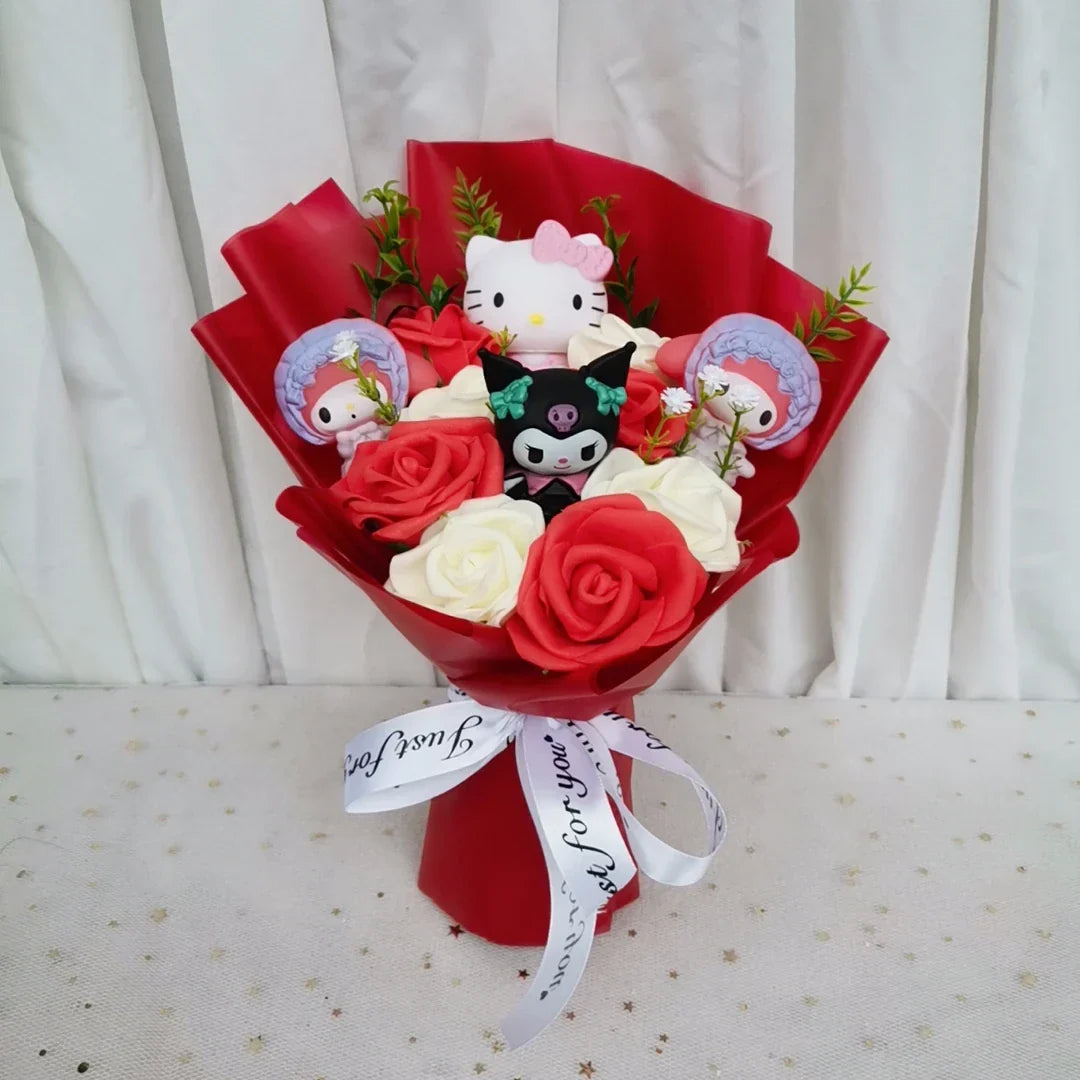 Cute Cat Plush Bouquet with Rose
