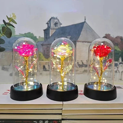 Eternal Rose Lamp LED Artificial Silk Flower Creative Gift for Valentine's Day and Mother's Day