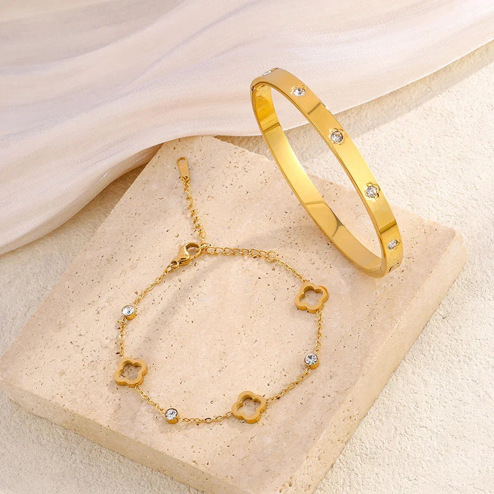 Four Leaf Clover Zircon Stainless Steel Bracelet