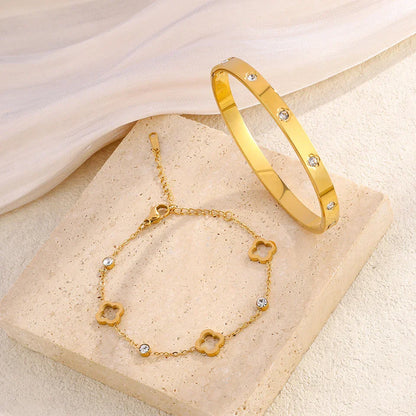 Four Leaf Clover Zircon Stainless Steel Bracelet