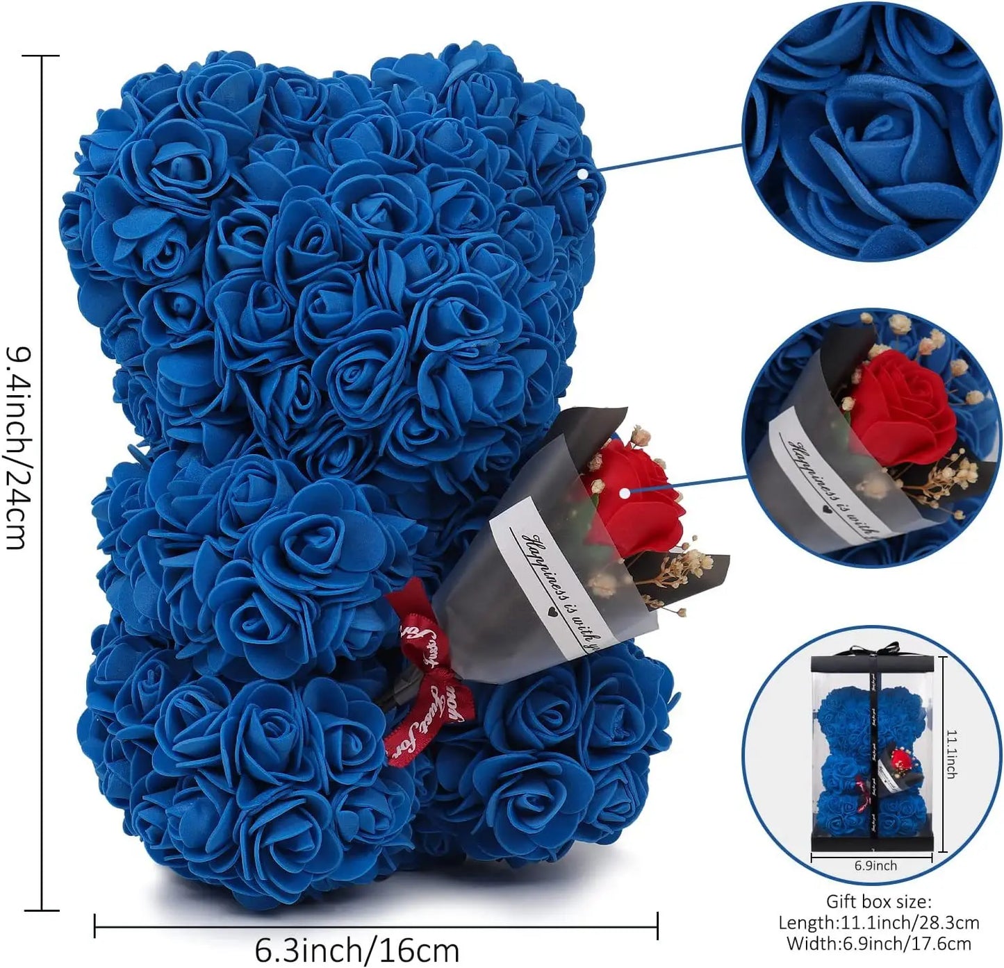 Rose Bear with Flower Bouquet 24cm