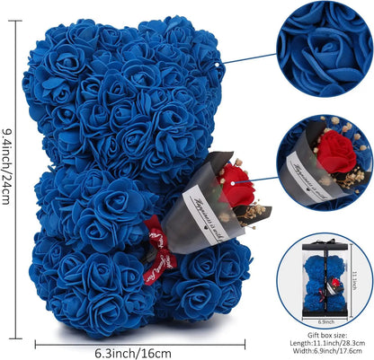 Rose Bear with Flower Bouquet 24cm