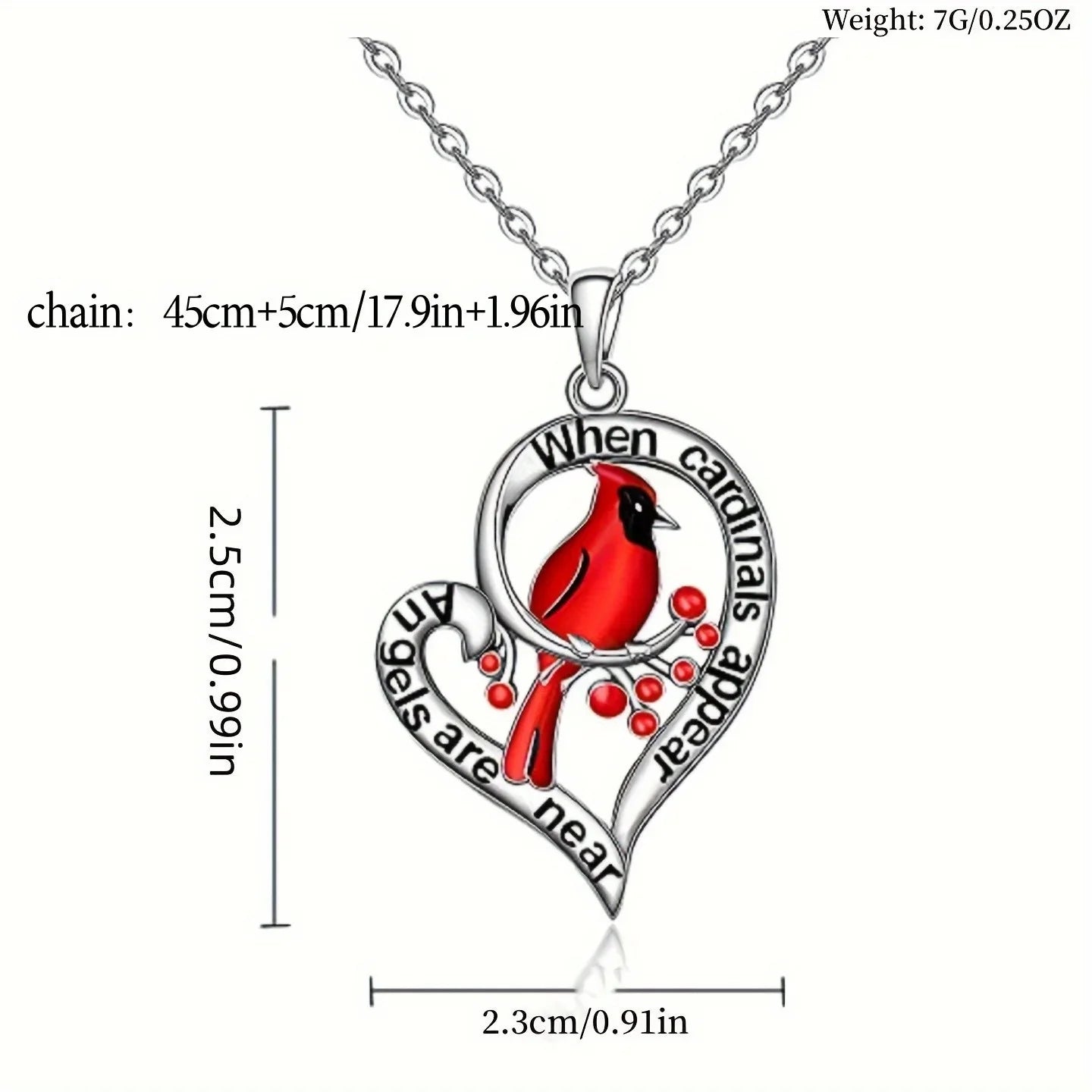 Heart Shaped Cardinal Pendant Necklace
