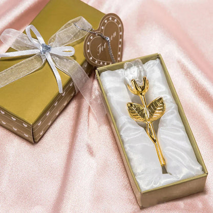 Crystal Glass Rose with Silver or Gold Rod - Romantic Gift