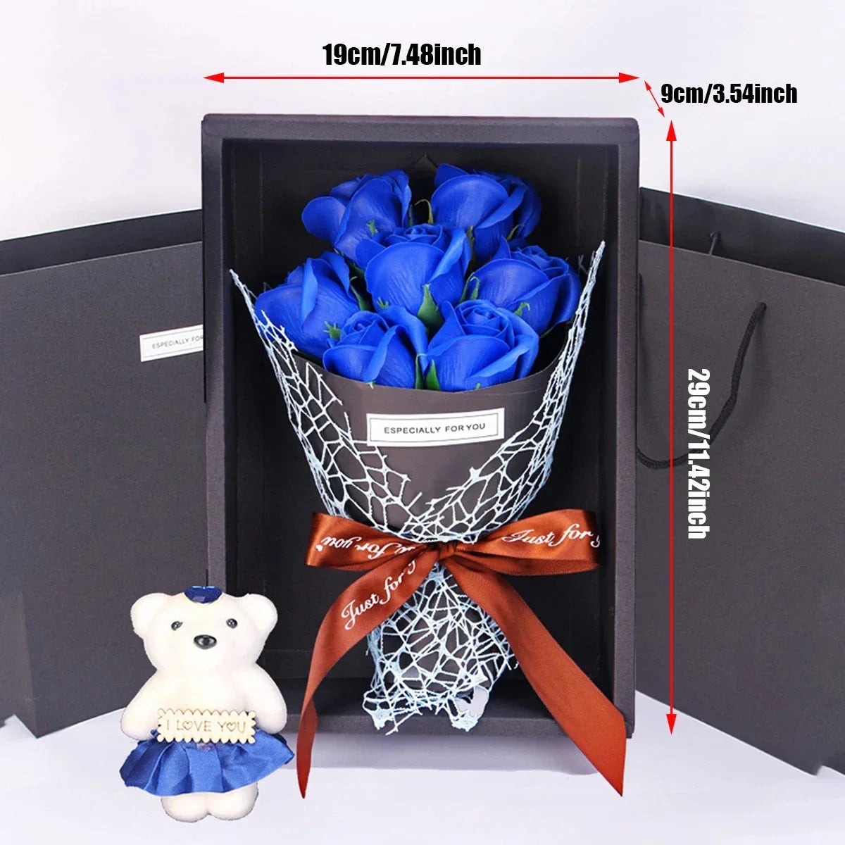 Handmade 7-Rose Soap Bouquet with Little Bear Gift Box for Valentine's Day and Special Occasions