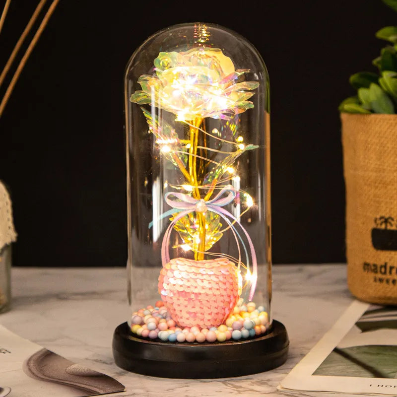 Red LED Rose in Glass Dome - Romantic Gift for Her