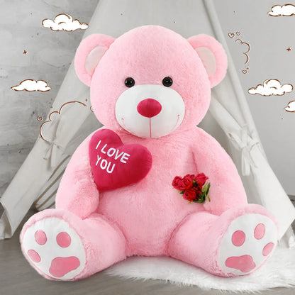 Giant Pink Teddy Bear With Red Heart 4.3ft