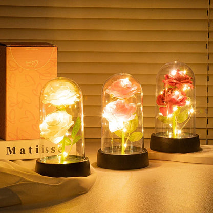 Glowing Galaxy Eternal Double Rose with LED Lights Romantic Gift for Valentine's Day and Wedding