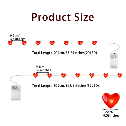 Red Heart LED String Lights for Valentine's Day Decor