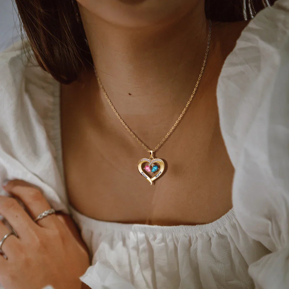 Personalized Heart Name and Birthstone Necklace