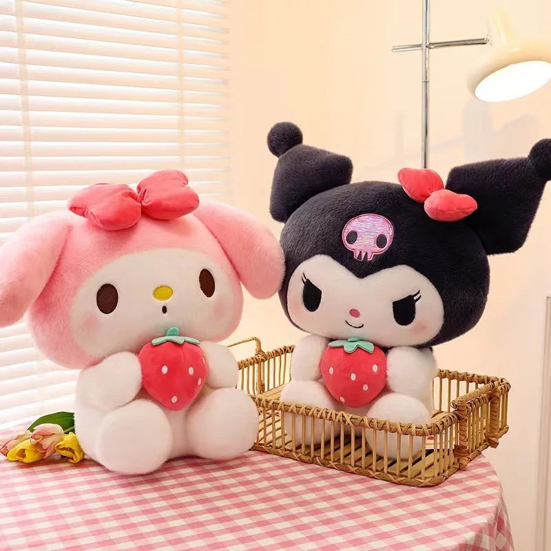 Cute Sanrio Kuromi & My Melody Plush Dolls - Adorable Strawberry Pillows!