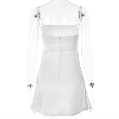 Satin Square Neck Strappy Mini Dress