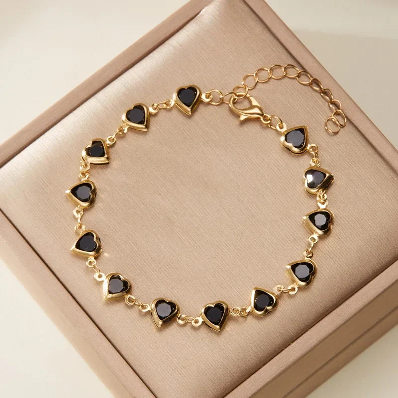 Red Zircon Heart Chain Bracelet