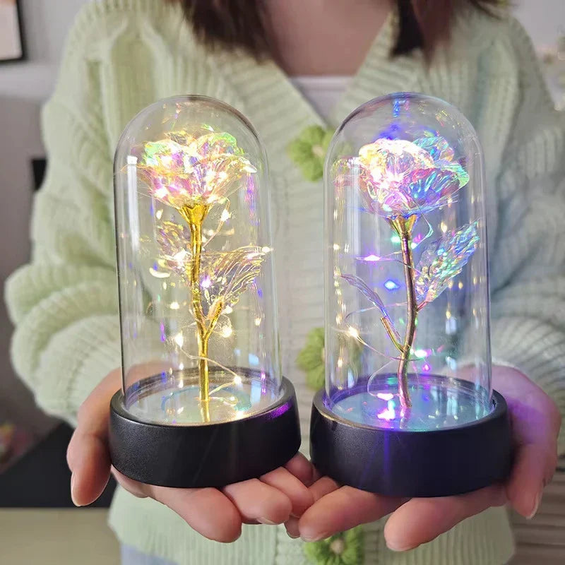 Eternal Rose Lamp LED Artificial Silk Flower Creative Gift for Valentine's Day and Mother's Day