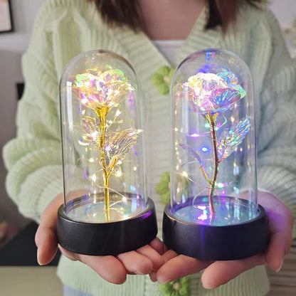 Eternal Rose Lamp LED Artificial Silk Flower Creative Gift for Valentine's Day and Mother's Day