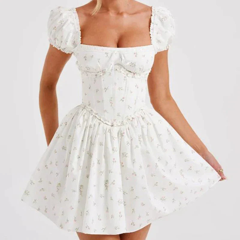 Short Puff Sleeve Corset Mini Dress