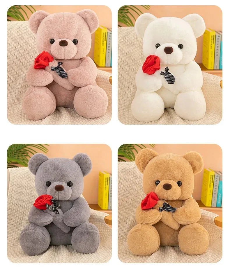Romantic Teddy Bear with Roses Plush Soft Stuffed Doll Gift